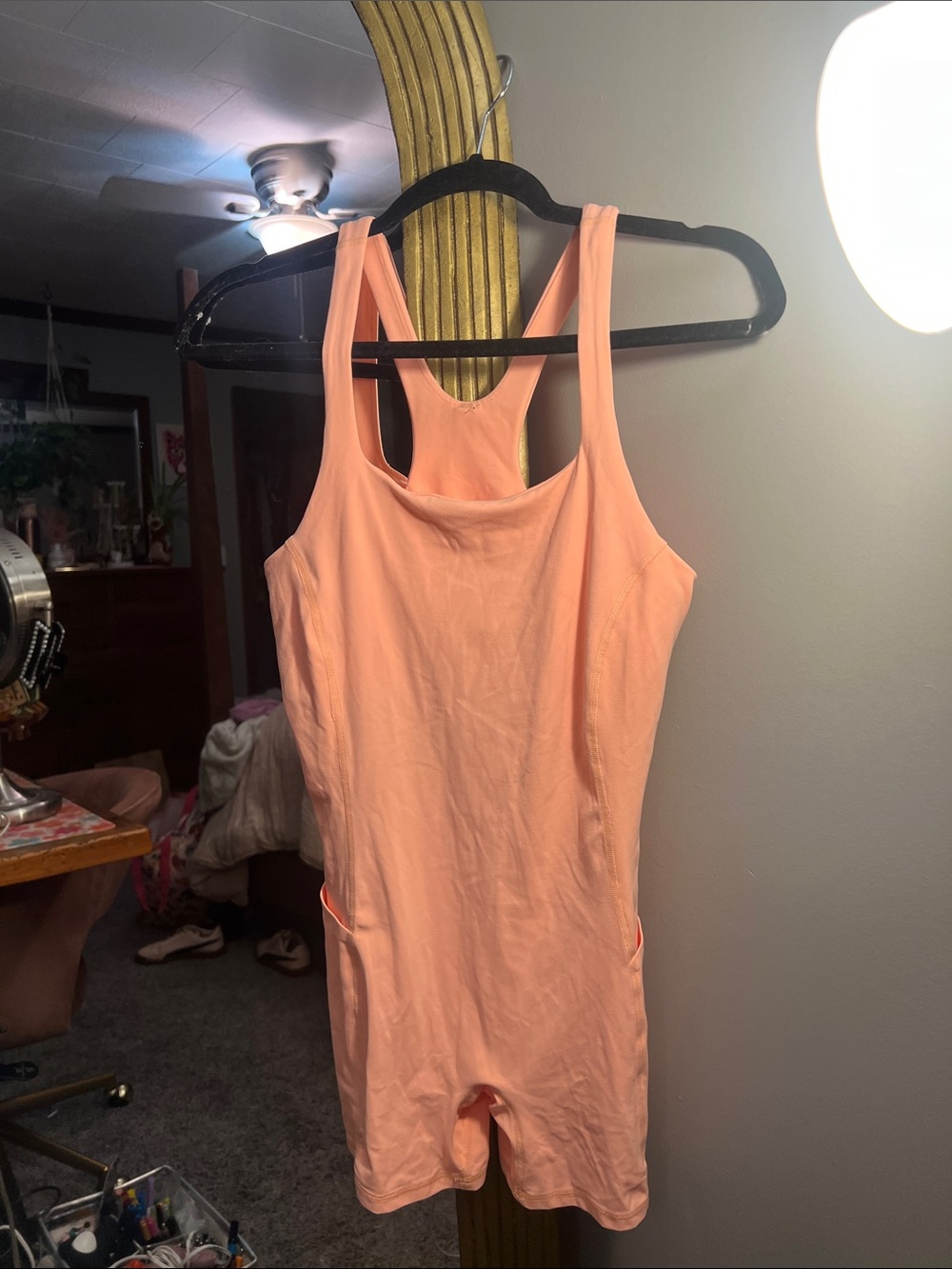 Free People Peach Racerback One-Piece Bodysuit Romper